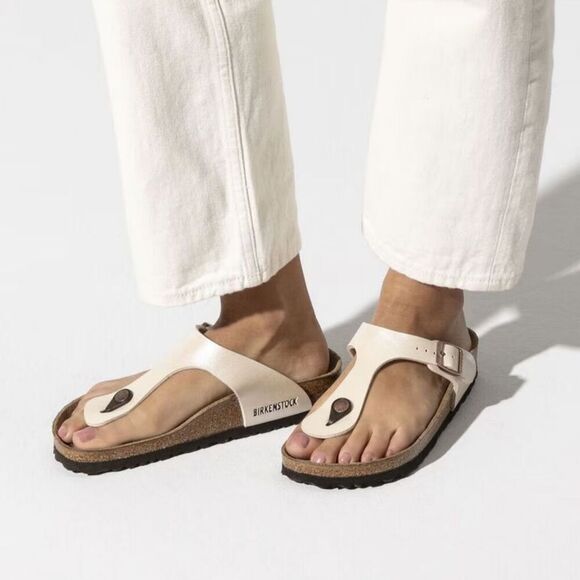 Birkenstock Giza Sandals in Graceful Pearl White Flip Flops Size 7-7.5 - Picture 1 of 8
